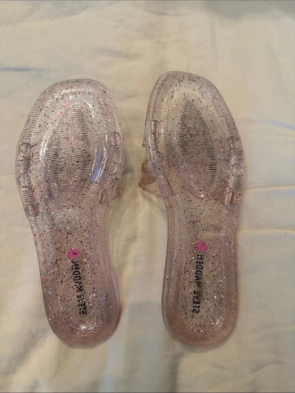 Steve Madden Girls Clear Pink Glitter Jelly Slide Sandals - size 3